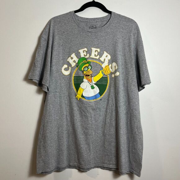 Homer Simpson Cheers T-Shirt Mens 2XL St Patty's Day Theme Cotton Blend Gray Tee - Picture 2 of 4